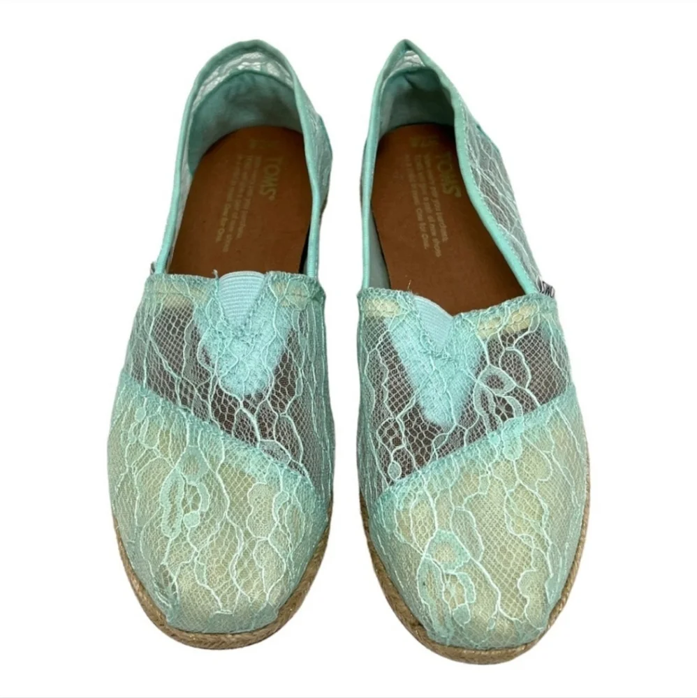 NWOT Toms Aqua Lace Alpargata Classic Slip On Espadrille Shoes - Picture 4 of 13